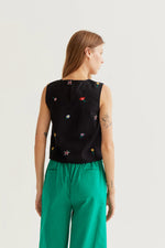 Load image into Gallery viewer, Embroidered Gardener Top in Black
