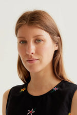 Load image into Gallery viewer, Embroidered Gardener Top in Black
