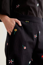 Load image into Gallery viewer, Embroidered Gardener Trouser in Black
