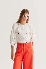 Load image into Gallery viewer, Embroidered Ladybug Blouse in Cream
