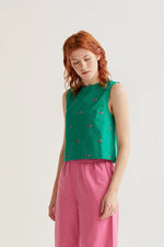 Load image into Gallery viewer, Embroidered Cherry Top in Green
