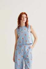 Load image into Gallery viewer, Embroidered Hearts Print Top in Light Blue
