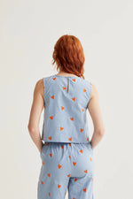 Load image into Gallery viewer, Embroidered Hearts Print Top in Light Blue
