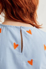 Load image into Gallery viewer, Embroidered Hearts Print Top in Light Blue
