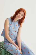 Load image into Gallery viewer, Embroidered Hearts Print Top in Light Blue
