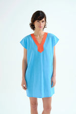 Load image into Gallery viewer, Colorblock Short Kaftan in Turqouise
