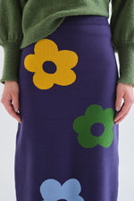 Load image into Gallery viewer, Flower Knit Midi Skirt in Navy
