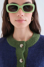 Load image into Gallery viewer, Colorblock Tulip Hem Cardigan in Navy
