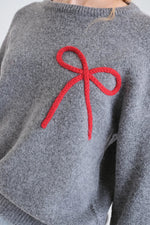 Load image into Gallery viewer, Red Bow Jumper in Grey
