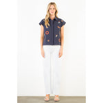 Load image into Gallery viewer, Short Sleeve Button Up Sailing Top in Navy
