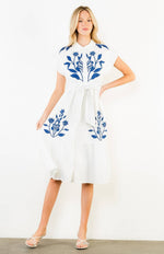Load image into Gallery viewer, Floral Embroidered Dress in White/Blue
