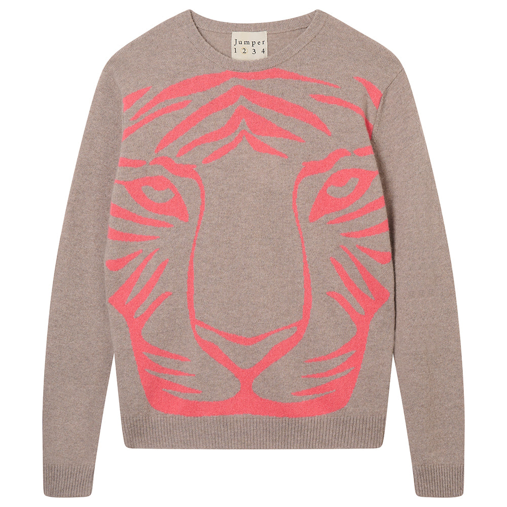 Cashmere Wool Tiger Crew in Conway/Cerise