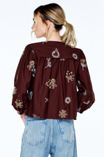 Load image into Gallery viewer, Embroidered Blouse in Brown
