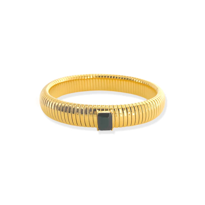 Cobra Ribbed Bracelet in Gold with Black CZ