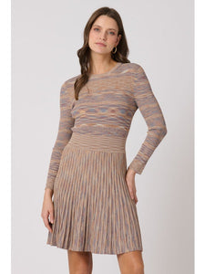 Martha Dress in Tan, Slate Blue & Umber