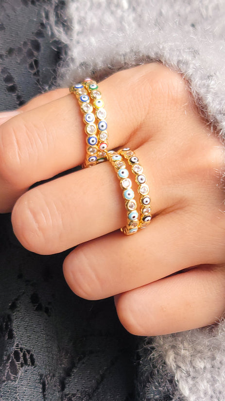 Enamel and CZ Evil Eye Ring in Light Blue