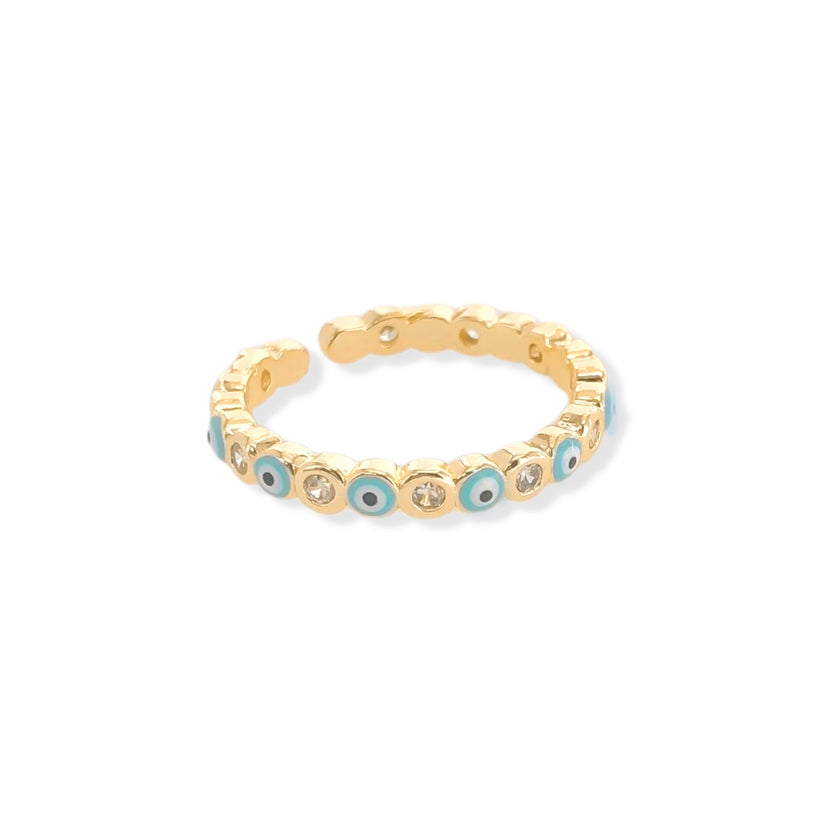 Enamel and CZ Evil Eye Ring in Light Blue