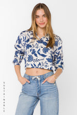Load image into Gallery viewer, Celestine Floral Shirt in Blue Jacobean Floral
