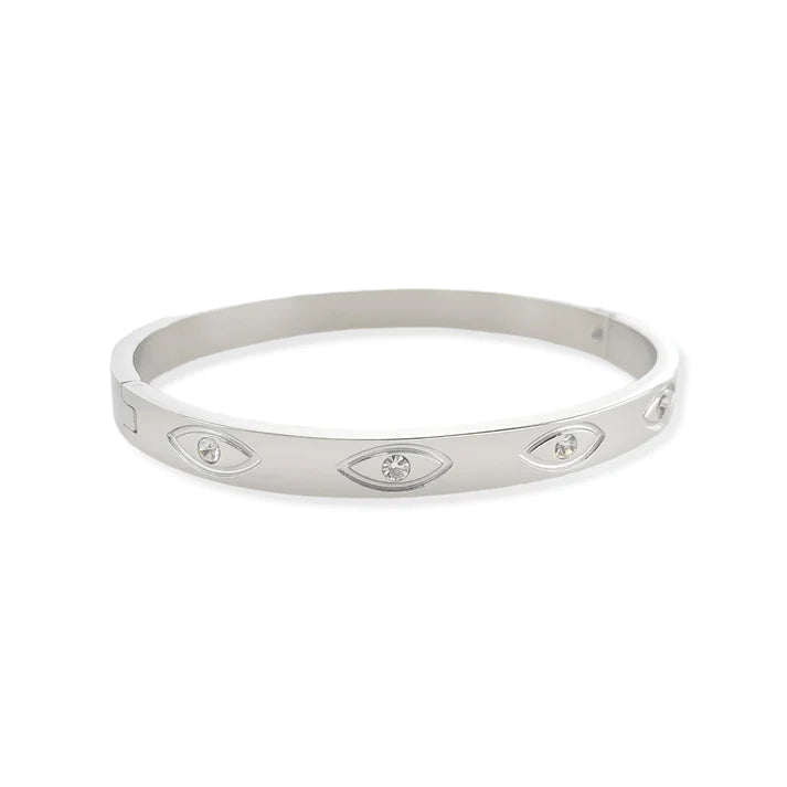 Evil Eye Bangle in Silver/ Clear CZ