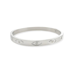 Evil Eye Bangle in Silver/ Clear CZ
