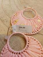 Load image into Gallery viewer, Raffia Half Moon Earrings with Gold Flecks in Pink
