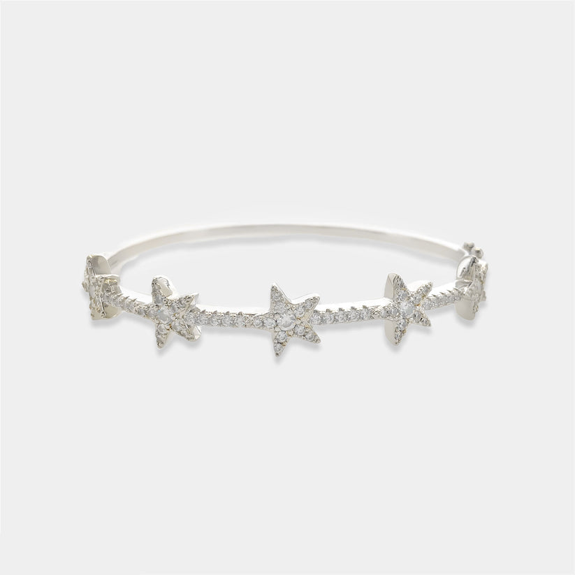 CZ Star Bangle in Rhodium