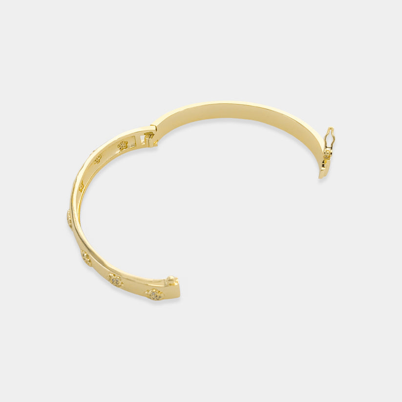 Gold Plated Pave CZ Flower Bangle