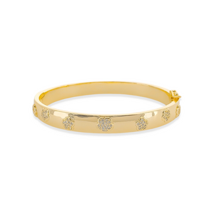 Gold Plated Pave CZ Flower Bangle