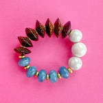 Load image into Gallery viewer, Blue, White and Wooden Bead Bracelet
