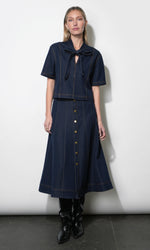 Load image into Gallery viewer, Inez Denim Tie Neck Top in Indigo
