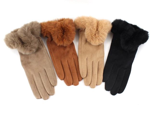 Faux Fur Trim Gloves in Brown