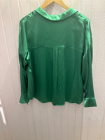 Load image into Gallery viewer, V-Neck Collar Satin Blouse in Kelly Green
