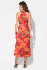 Load image into Gallery viewer, Hatrina Halter Midi Dress with Rosette in Red Multi

