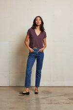 Load image into Gallery viewer, Alanis Recycled Cotton V-Neck Tee in Plum
