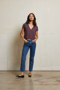 Alanis Recycled Cotton V-Neck Tee in Plum