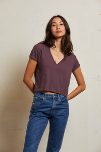 Alanis Recycled Cotton V-Neck Tee in Plum