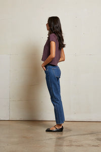 Alanis Recycled Cotton V-Neck Tee in Plum