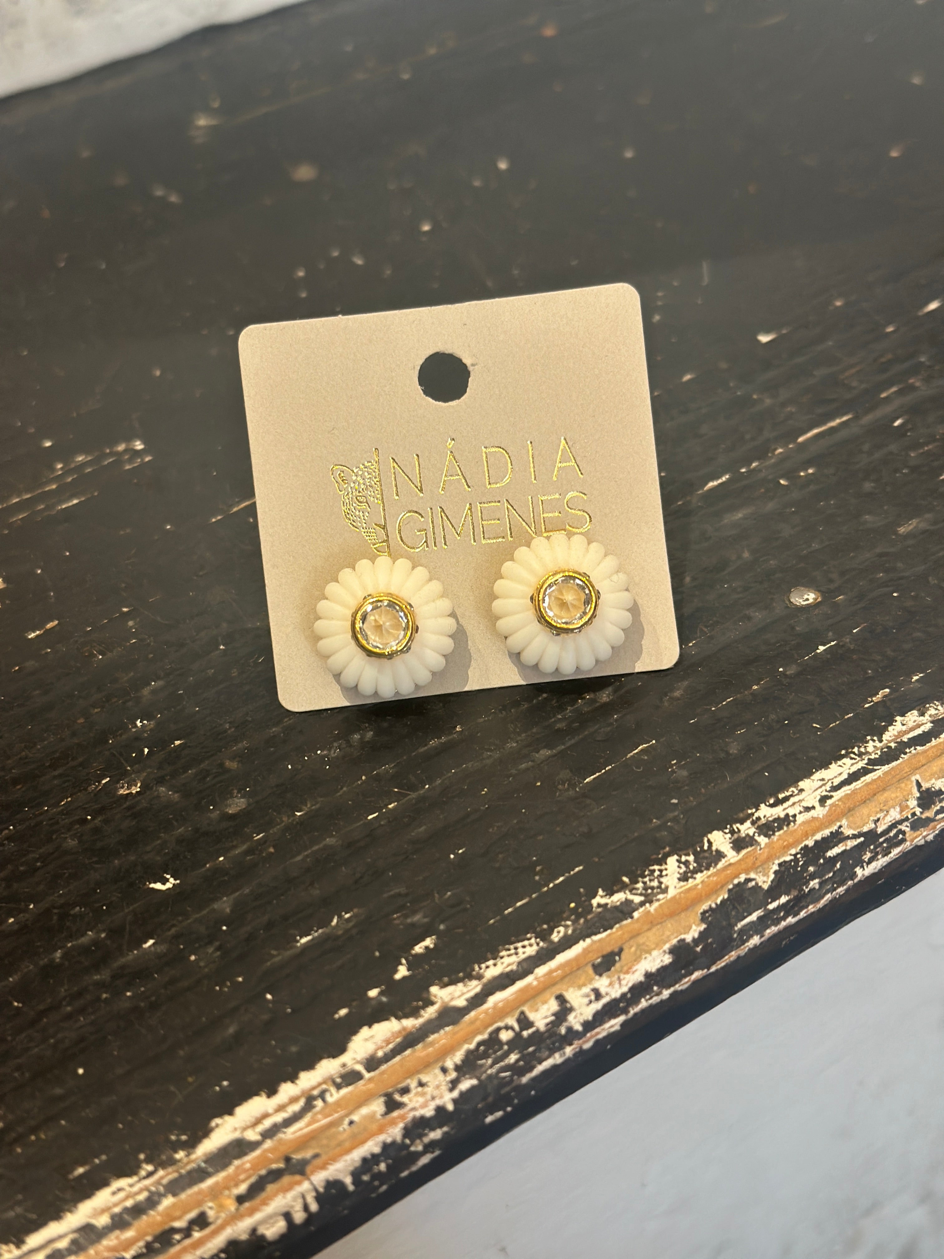 Small Lamp Button Earring in Ivory