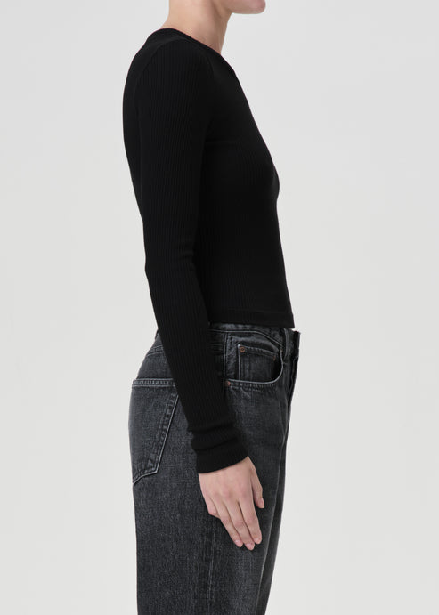 Alma Shrunken Crewneck Long Sleeve in Black