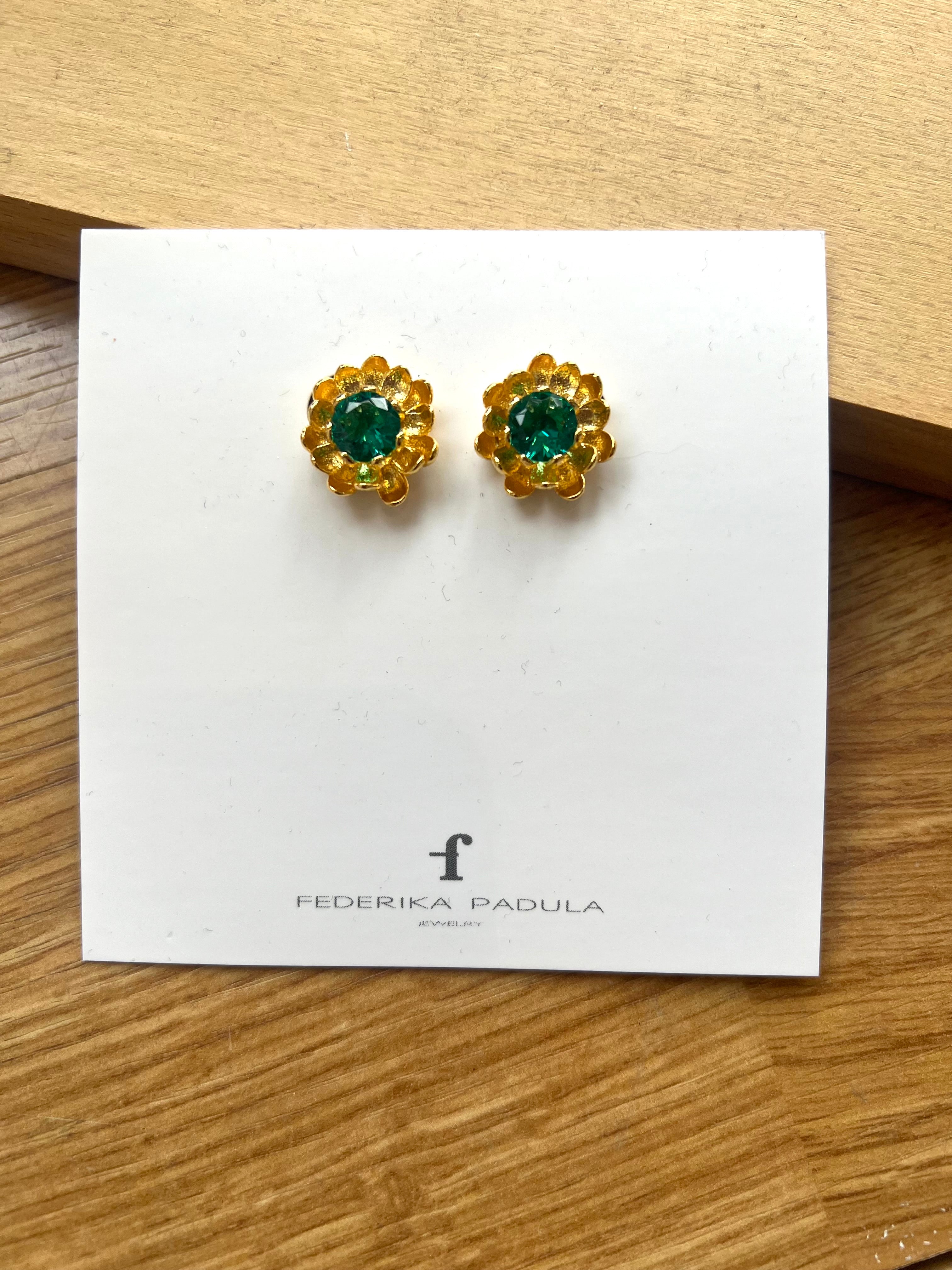 Camelia Flower Studs in Emerald