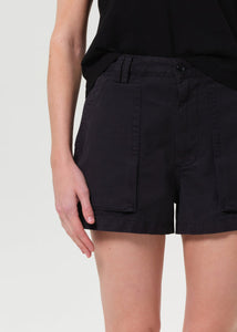Kiva Mid Rise Cargo Short in Washed Black