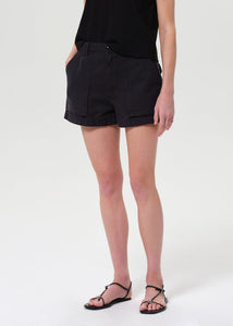 Kiva Mid Rise Cargo Short in Washed Black