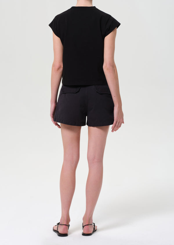Kiva Mid Rise Cargo Short in Washed Black