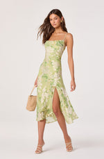Load image into Gallery viewer, Gaia Midi Dress in Light Green Floral
