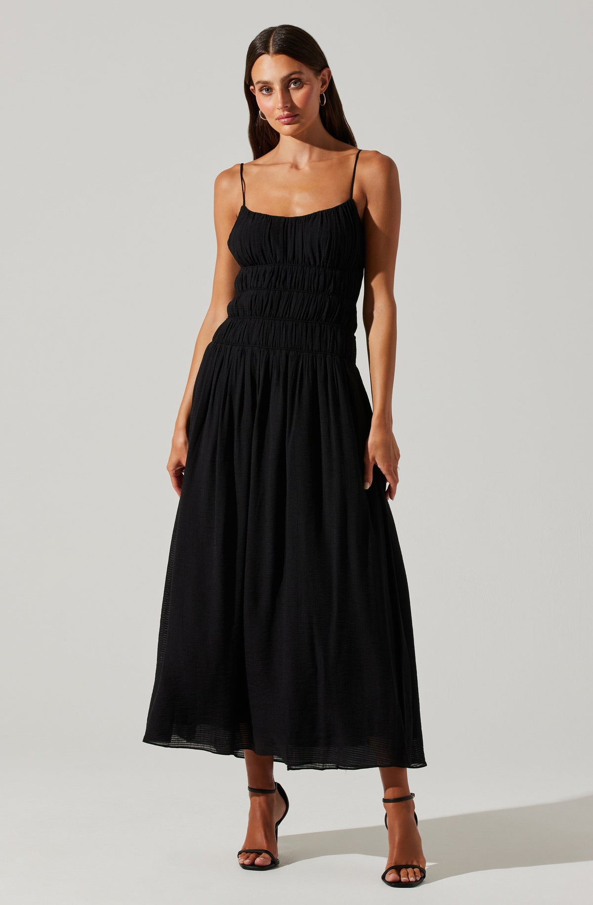 Andrina Smocked Midi Dress in Black