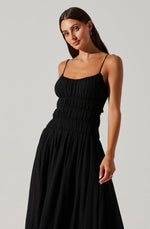 Load image into Gallery viewer, Andrina Smocked Midi Dress in Black
