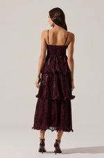 Load image into Gallery viewer, Lupin Pleated Tiered Maxi Dress in Wine Floral
