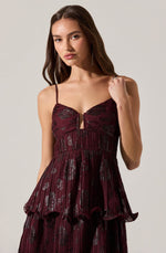 Load image into Gallery viewer, Lupin Pleated Tiered Maxi Dress in Wine Floral
