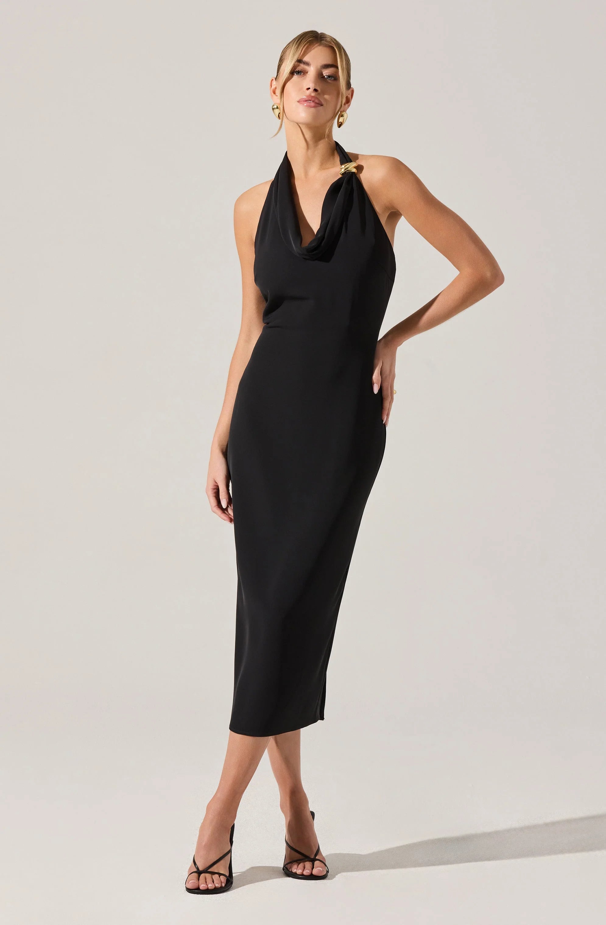 Alanna Halter Cowl Neck Dress in Black