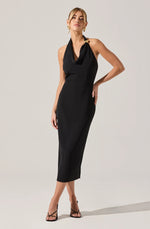 Load image into Gallery viewer, Alanna Halter Cowl Neck Dress in Black
